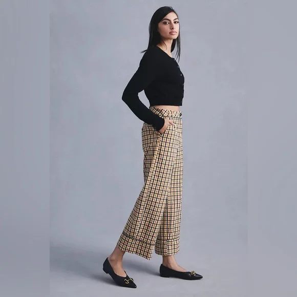 Maeve High-Rise Seersucker Wide Leg Plaid Trousers Size 12 by Anthropologie - Picture 10 of 11